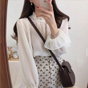 White Sheer Ruffle Blouse